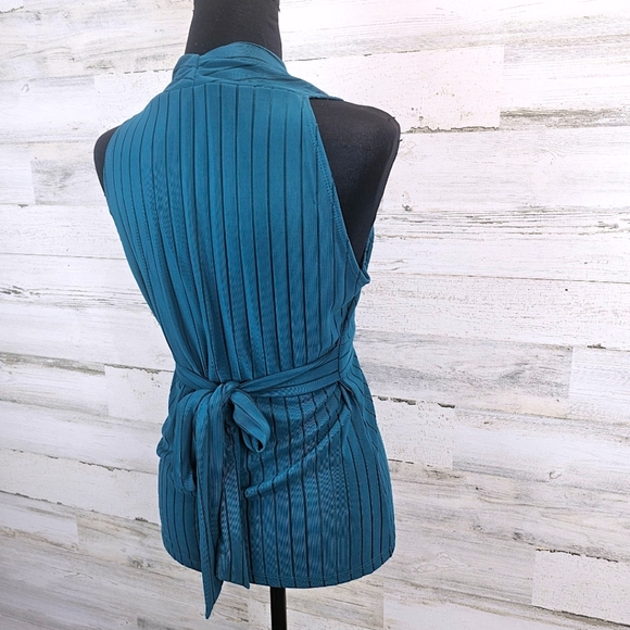 Vtg Moa Moa V-Neck Sleeveless Tie Back Babydoll Top XL Teal Green Y2K 90s Halter - Picture 6 of 11